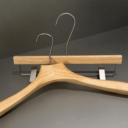 Wholesale Wooden Clothes Hangers with Adjustable Pants Clips & Custom Logo