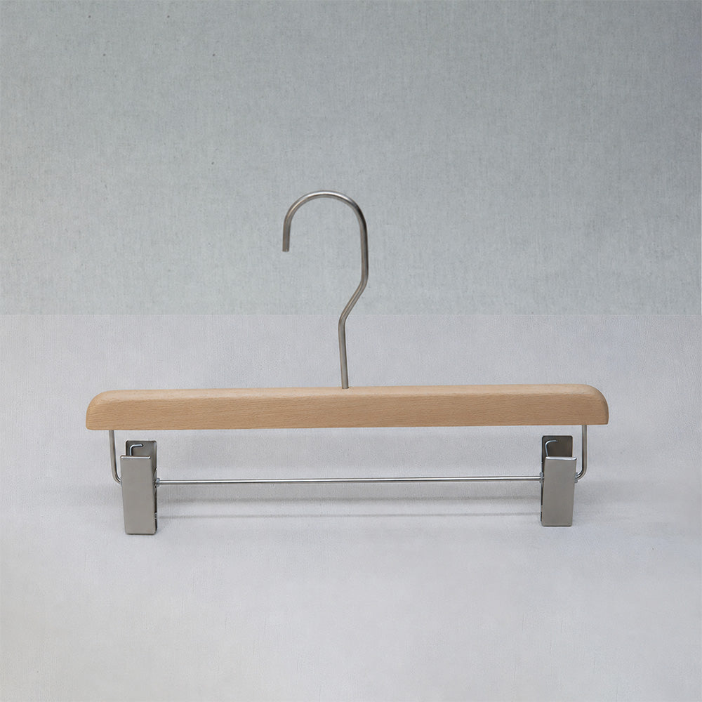 Natural Beech Wood Hangers with Clips for Boutique Clothing Display