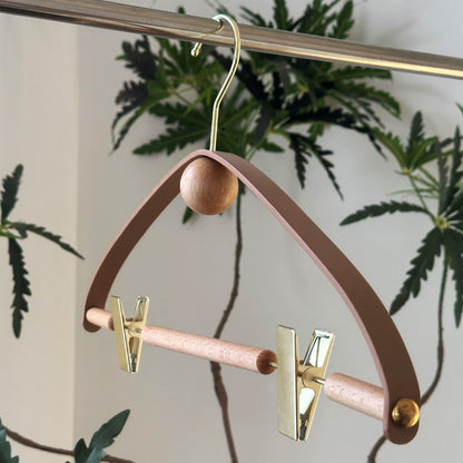 Luxury Beech Wood & Microfiber Leather Clothes Hanger with Gold Hook
