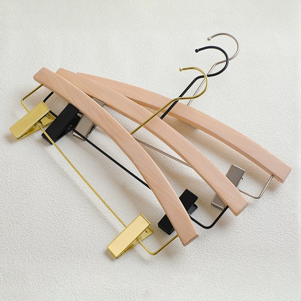 Wood Hanger Pants Clips for Women | Long Hook | No-Mark | Gold Silver Black