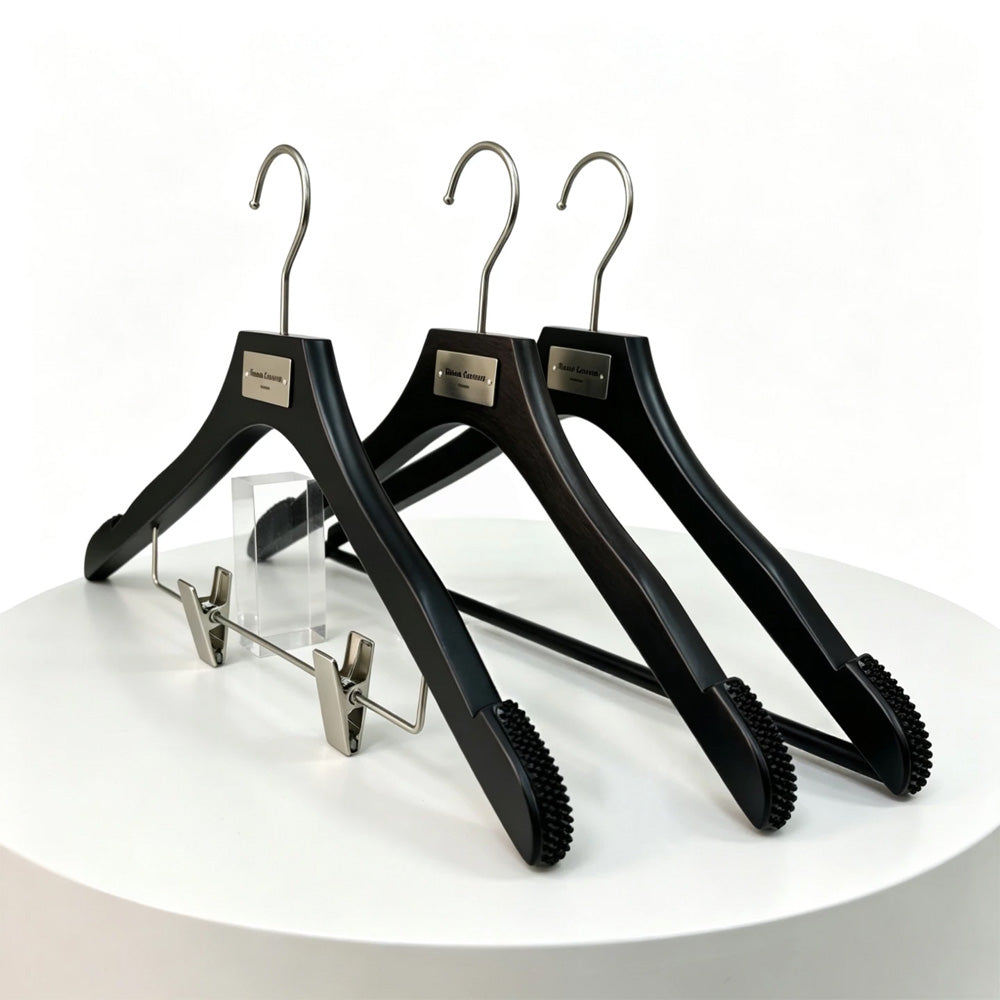 Matte Black Wooden Hangers, 50 Pack | Non-Slip Clothes & Pants Hangers