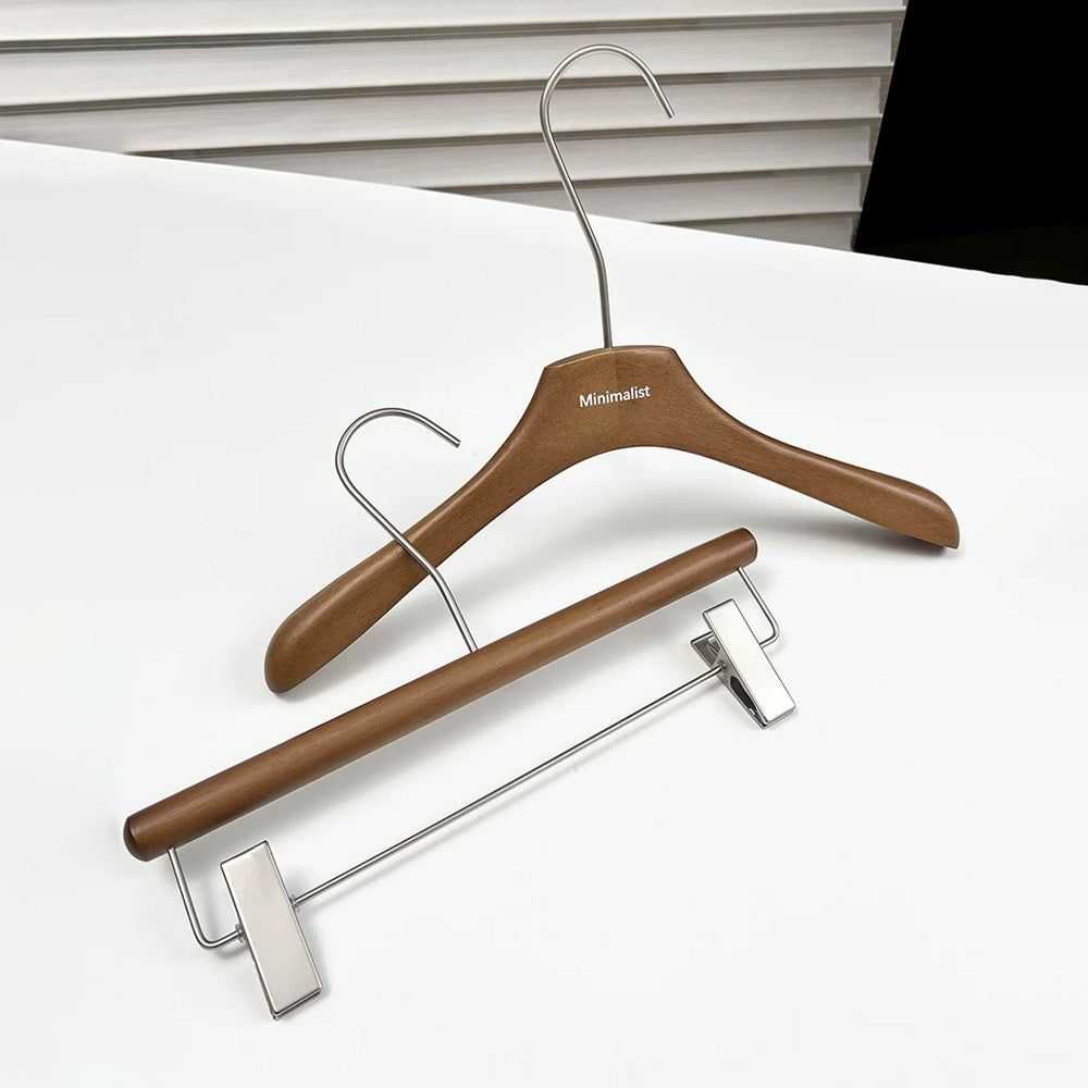 Wholesale Walnut Lacquered Wooden Hangers for Coats, Shirts, Suits & Trousers | OEM Custom
