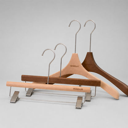 Beech Wood Clothes Hangers with Pants Clips and Custom Logo for Retail