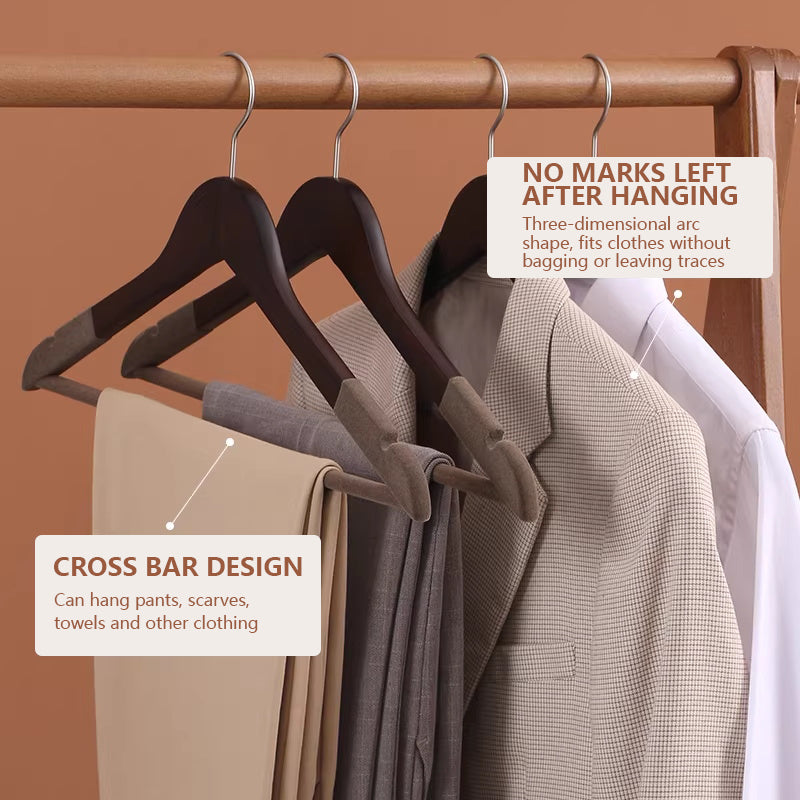 Premium Flocked Wooden Hangers - Non-Slip for Boutique & Home Closet Storage