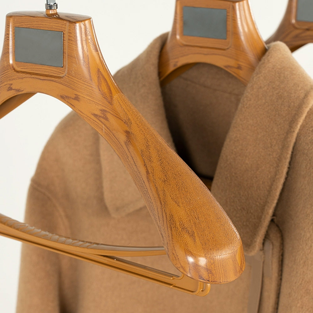 Custom Logo Faux Wood Plastic Suit Hangers with Pants Bar | Wholesale