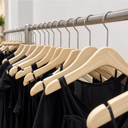 Custom Ash Wood Women’s Clothes & Pants Hangers with Clips Wholesale
