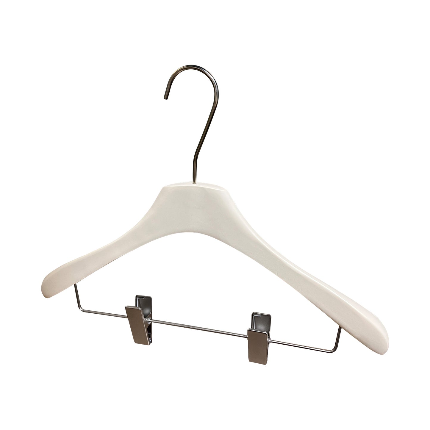 Solid Wood Clothes Hangers with Clips – White Wood Hangers for Suit, Coat & Dress