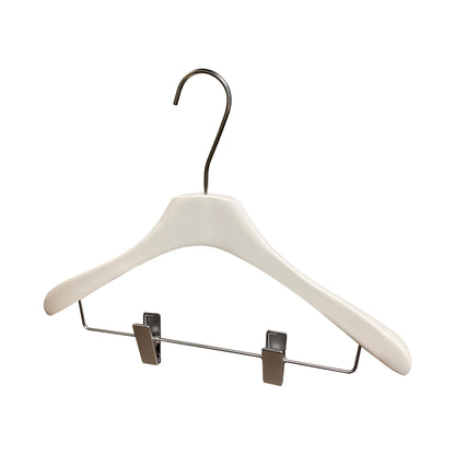 Solid Wood Clothes Hangers with Clips – White Wood Hangers for Suit, Coat & Dress