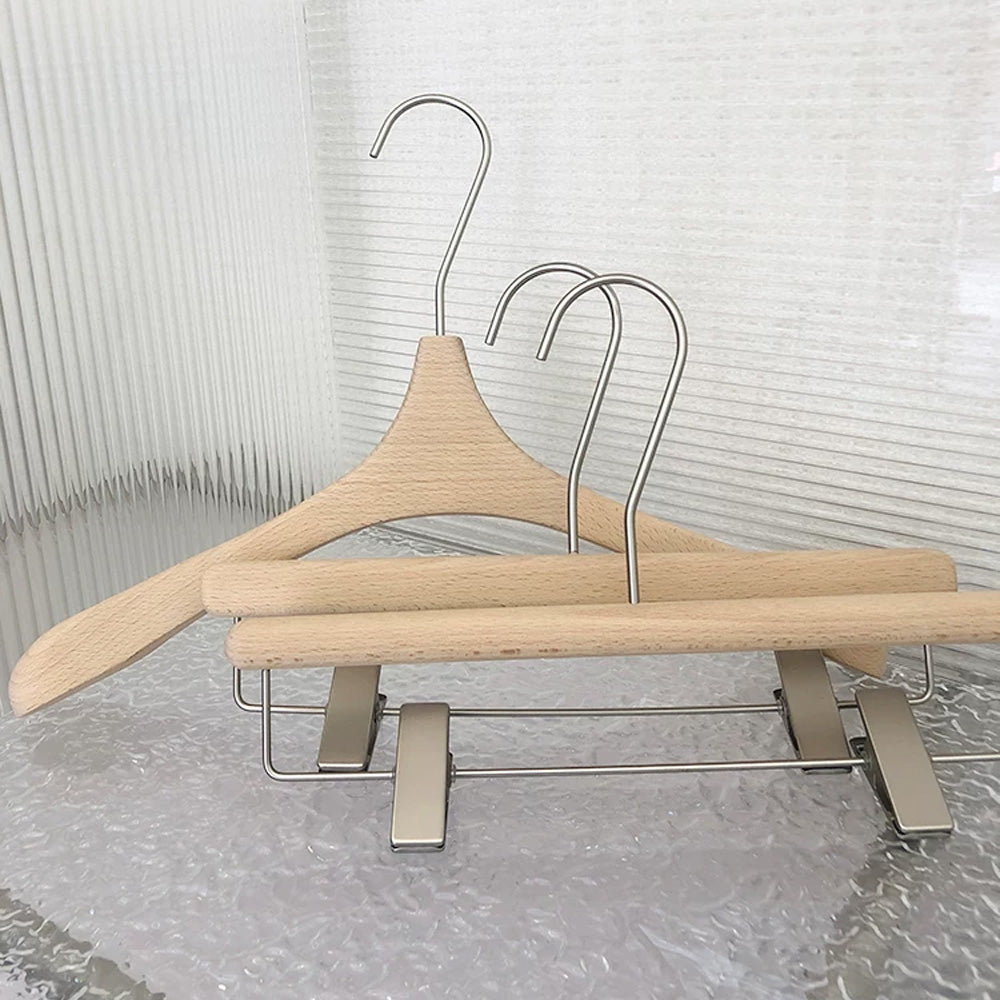 Wide Shoulder Beech Wood Hangers with Pants Bar – Natural Wood Suit Hangers