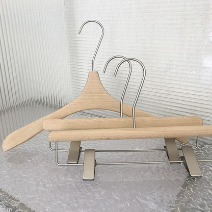 Wide Shoulder Beech Wood Hangers with Pants Bar – Natural Wood Suit Hangers