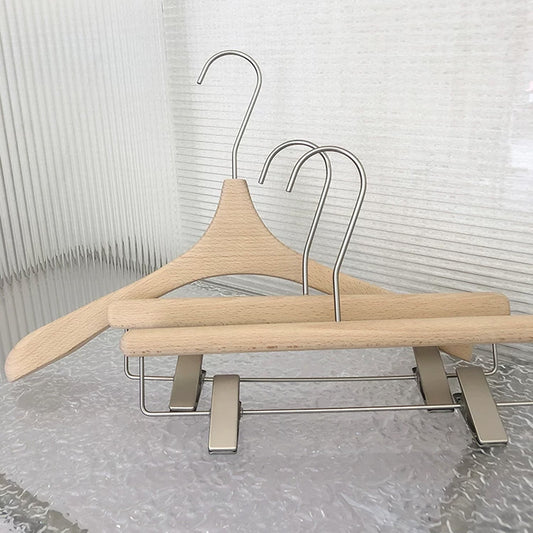 Wide Shoulder Beech Wood Hangers with Pants Bar – Natural Wood Suit Hangers