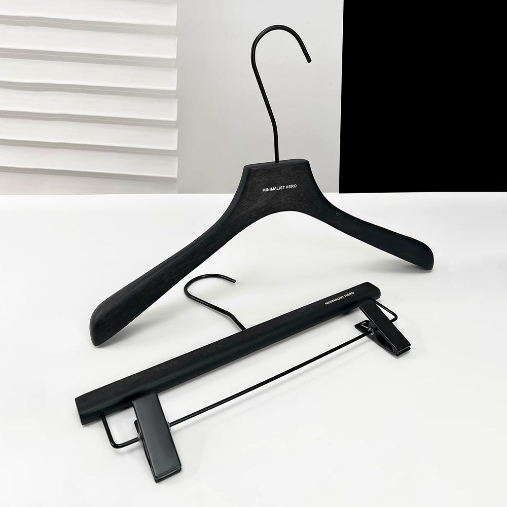 Men's Solid Wood Clothes Hangers | Suit Blazer Trouser Hanger | Walnut Black Natural