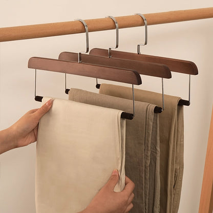 Natural Wooden Hanger with Velvet Bar - Multi-Use Pant Skirt Scarf Rack Organizer