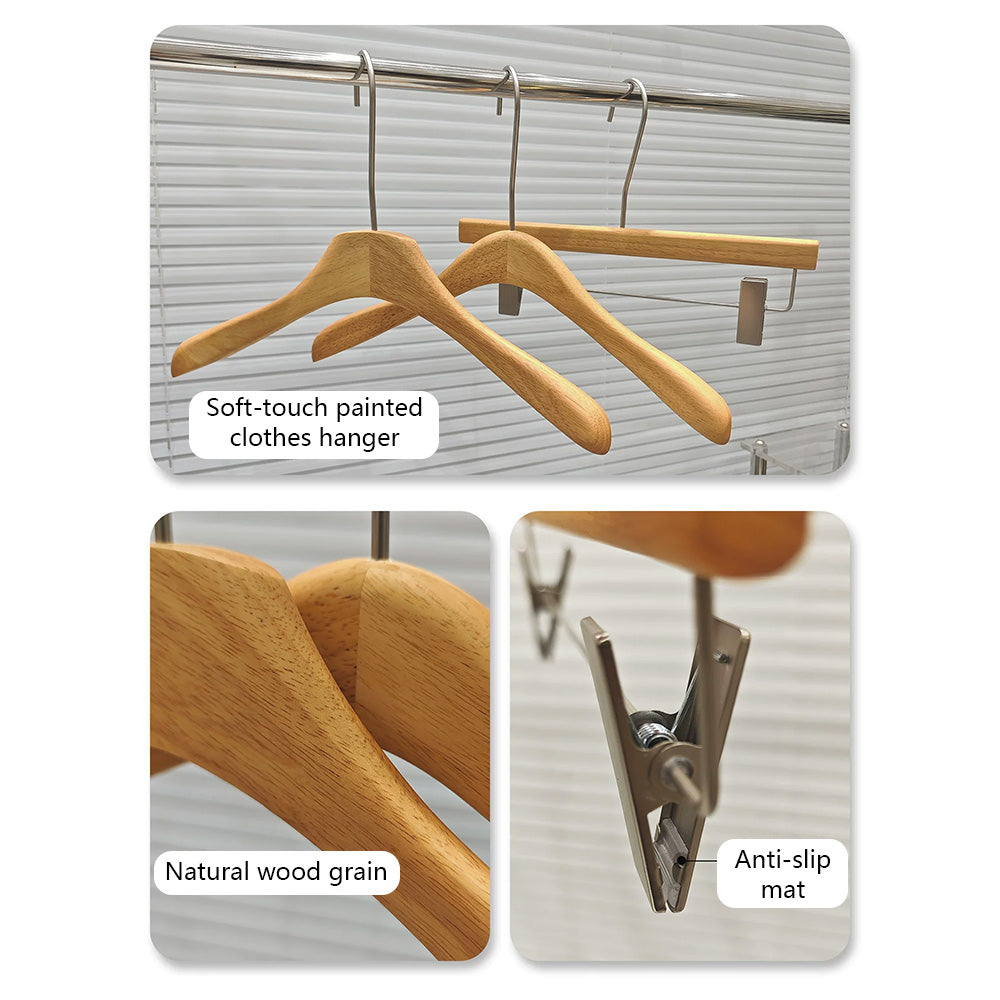 Natural Oak Hangers for Retail Stores - Wooden Coat Hangers with Clips