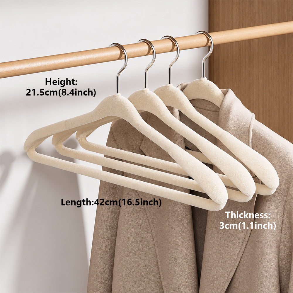 Larĝŝultraj Veluraj Pendumiloj Ne-Glitaj Pezaj Flokitaj Vestpendiloj Spacŝparaj