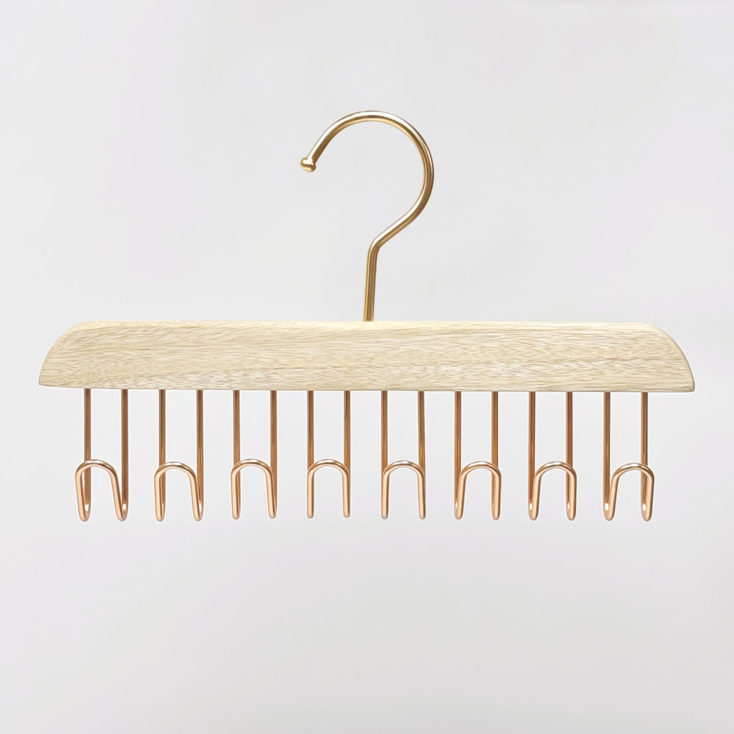 Wooden Hanger Tie & Scarf Organizer | Camphor Wood | Rose Gold Hooks
