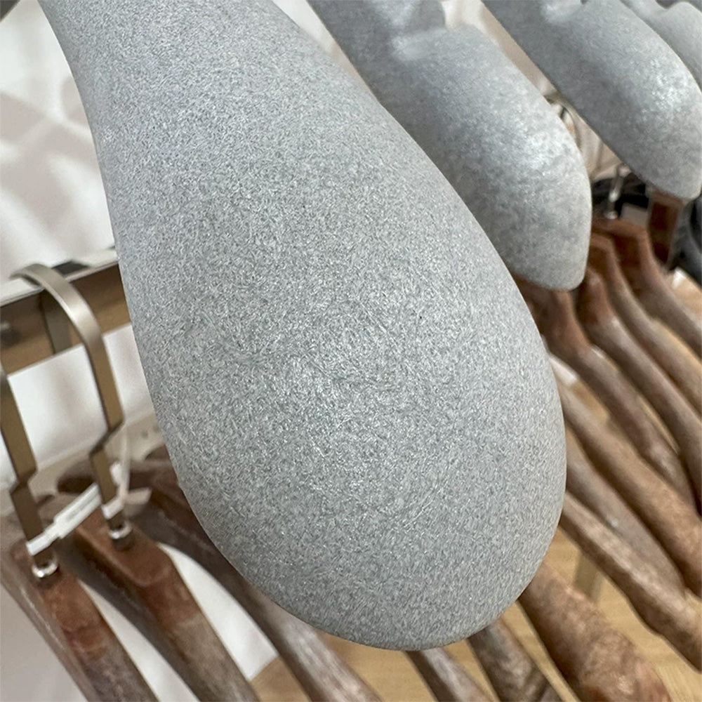 Gray Wood Grain Resin Suit Hangers with Custom Logo for Retail Display