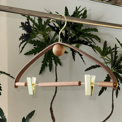 Luxury Beech Wood & Microfiber Leather Clothes Hanger with Gold Hook