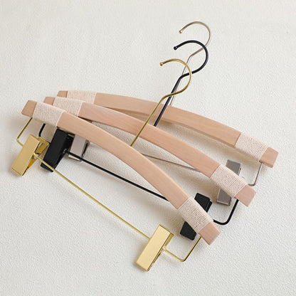Wood Hanger Pants Clips for Women | Long Hook | No-Mark | Gold Silver Black