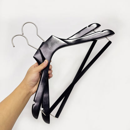 Black Luxury Wooden Suit Hangers with Pants Bar | Glossy Lacquer Jacket Hanger