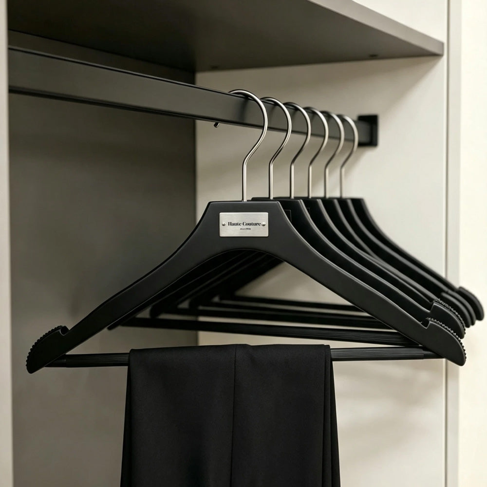Matte Black Wooden Hangers, 50 Pack | Non-Slip Clothes & Pants Hangers