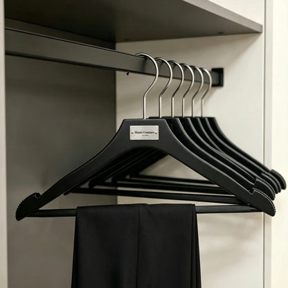 Matte Black Wooden Hangers, 50 Pack | Non-Slip Clothes & Pants Hangers