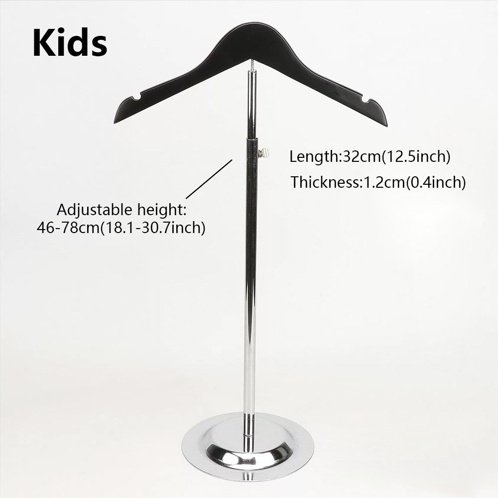 Adjustable Garment Display Stand with Wooden Hanger for Men, Women & Kids