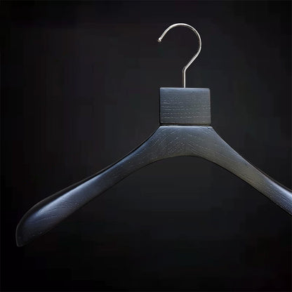 Custom Black Solid Wood Hangers with Ash Wood Grain Texture and Clips