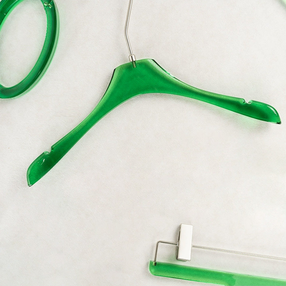 Custom Green Acrylic Hangers with Logo | Wholesale Clothing Hangers