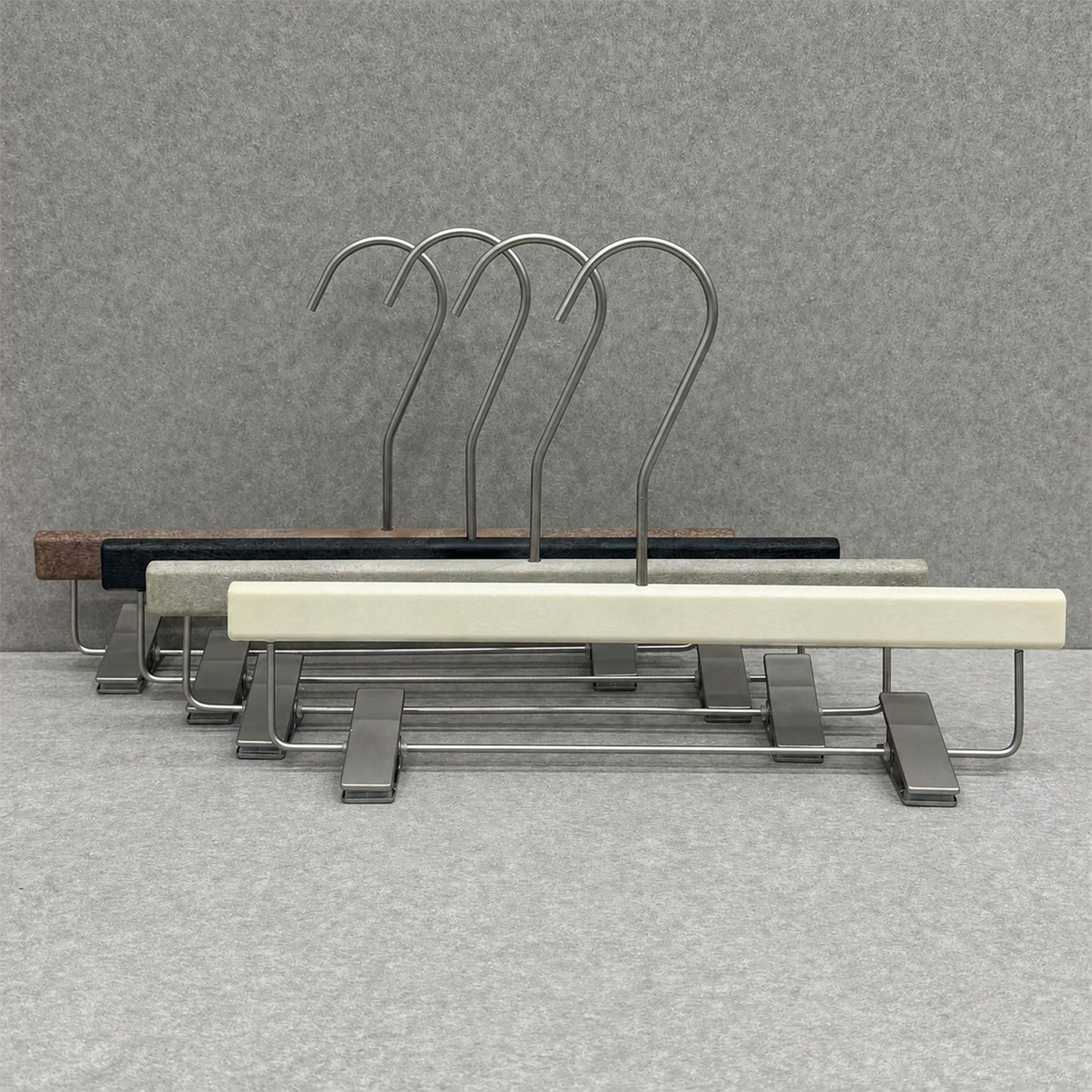 Non-Slip Flocked Resin Woodgrain Hangers for Clothing Stores