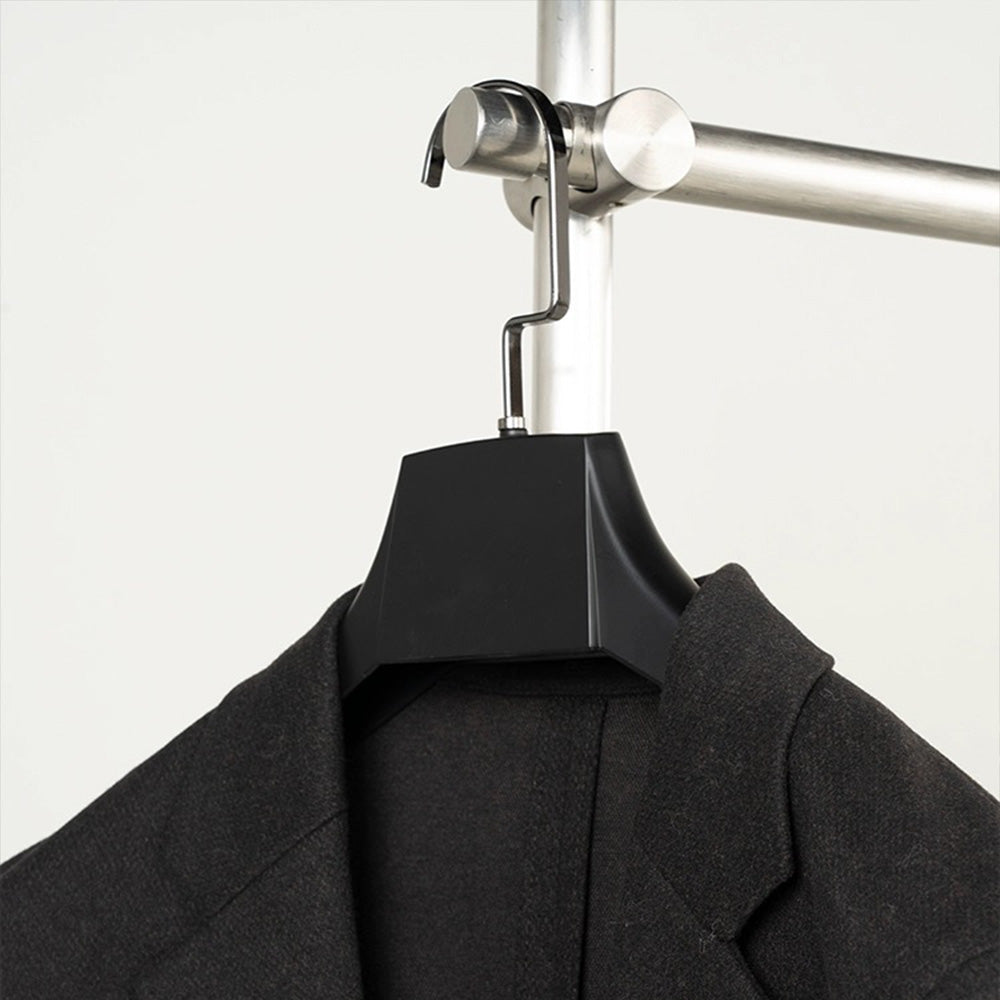 Black Wide Shoulder Plastic Suit Hanger with Flocked Pants Bar