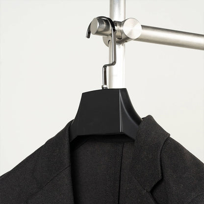 Black Wide Shoulder Plastic Suit Hanger with Flocked Pants Bar