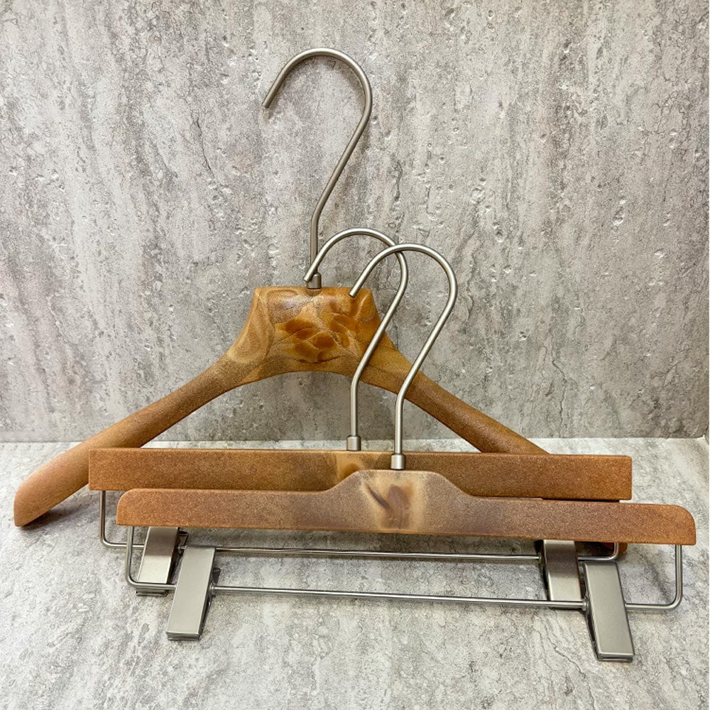 Custom ABS Wood Grain Resin Hangers with Clips for Boutique Stores