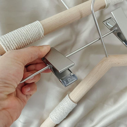 Kids Beech Wood Hangers with Rope | Natural Wooden Children's Clothes & Pants Hanger