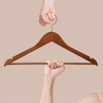 Solid Wood Clothes Hangers with Pants Bar and Shoulder Notches