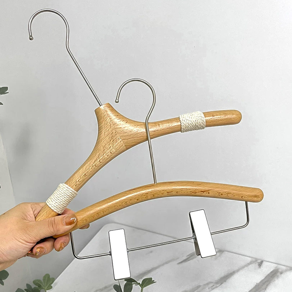 Kids Wooden Clothes Hangers and Adjustable Clip Pants Hanger