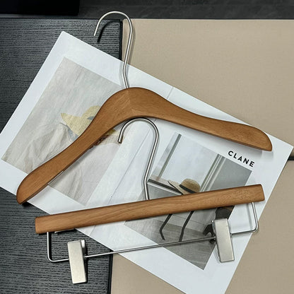 Vintage Walnut Solid Wood Hangers with Clips for Suits and Pants