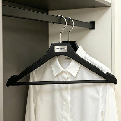 Matte Black Wooden Hangers, 50 Pack | Non-Slip Clothes & Pants Hangers