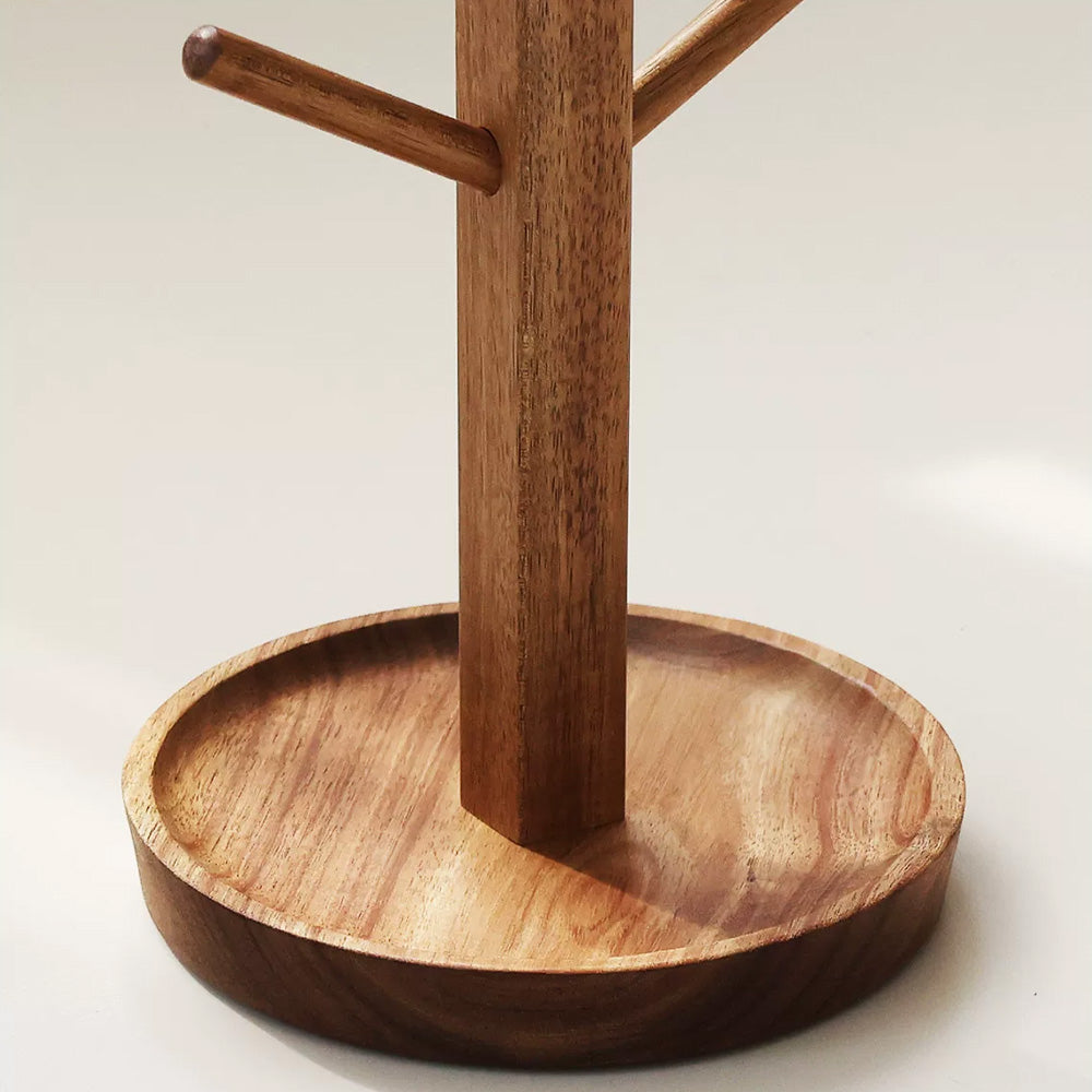 Solid Wood Jewelry Stand Tree with Catchall Dish | Necklace Organizer