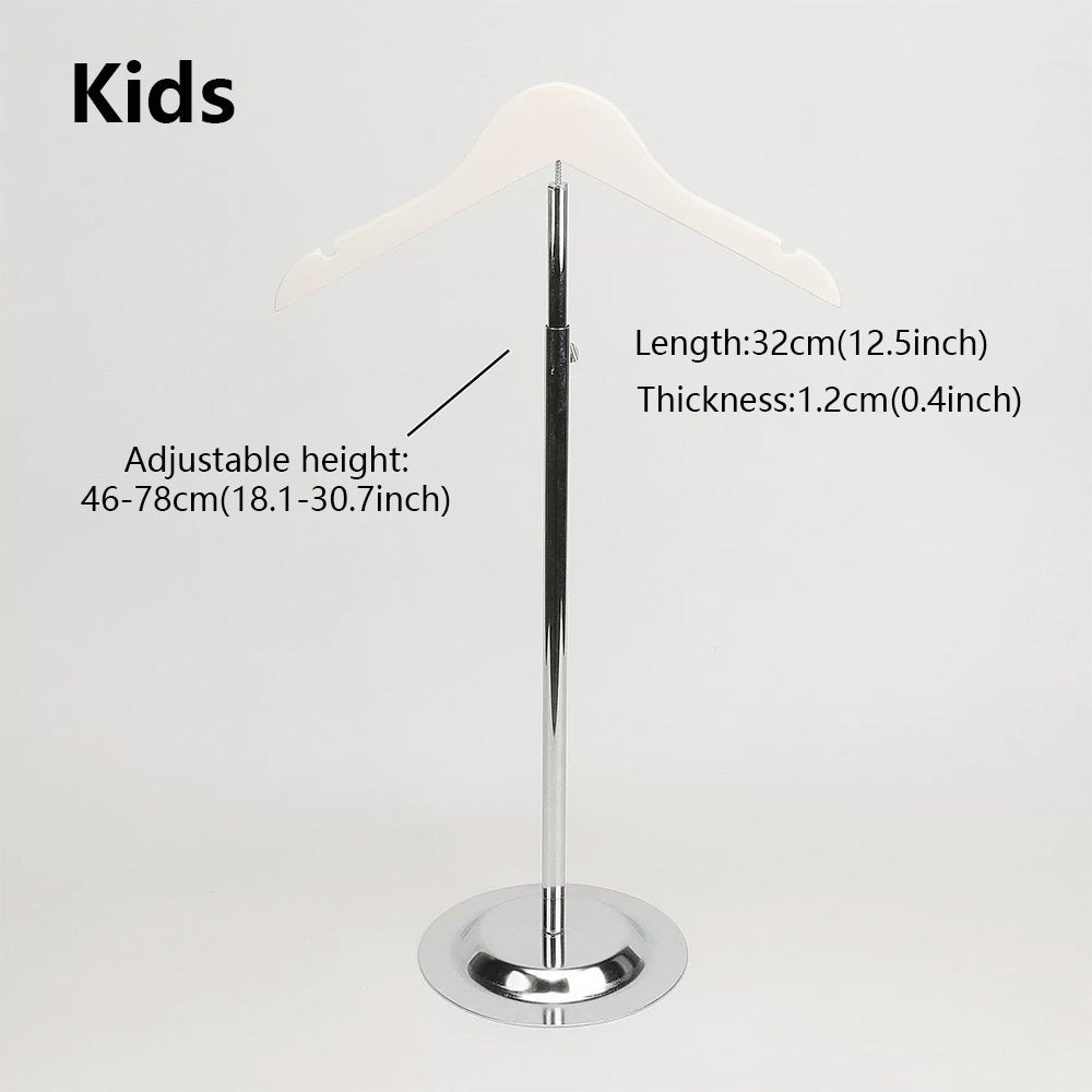 Adjustable Garment Display Stand with Wooden Hanger for Men, Women & Kids