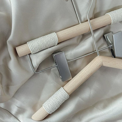 Kids Beech Wood Hangers with Rope | Natural Wooden Children's Clothes & Pants Hanger