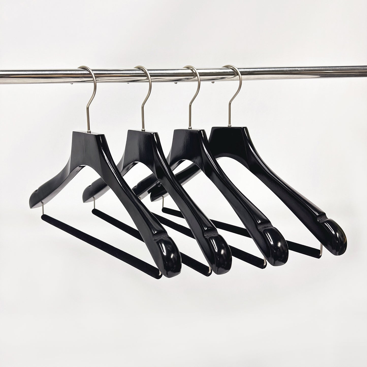 Black Luxury Wooden Suit Hangers with Pants Bar | Glossy Lacquer Jacket Hanger