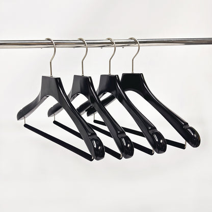 Black Luxury Wooden Suit Hangers with Pants Bar | Glossy Lacquer Jacket Hanger