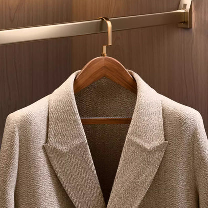 Brown solid wood hangers, gold flat hooks, non-slip serrated design, suitable for clothes and trousers