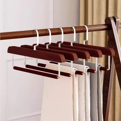 Luxury Wood Trouser Hanger - Velvet Anti-Slip Pants Rack for Wrinkle-Free Garment Care