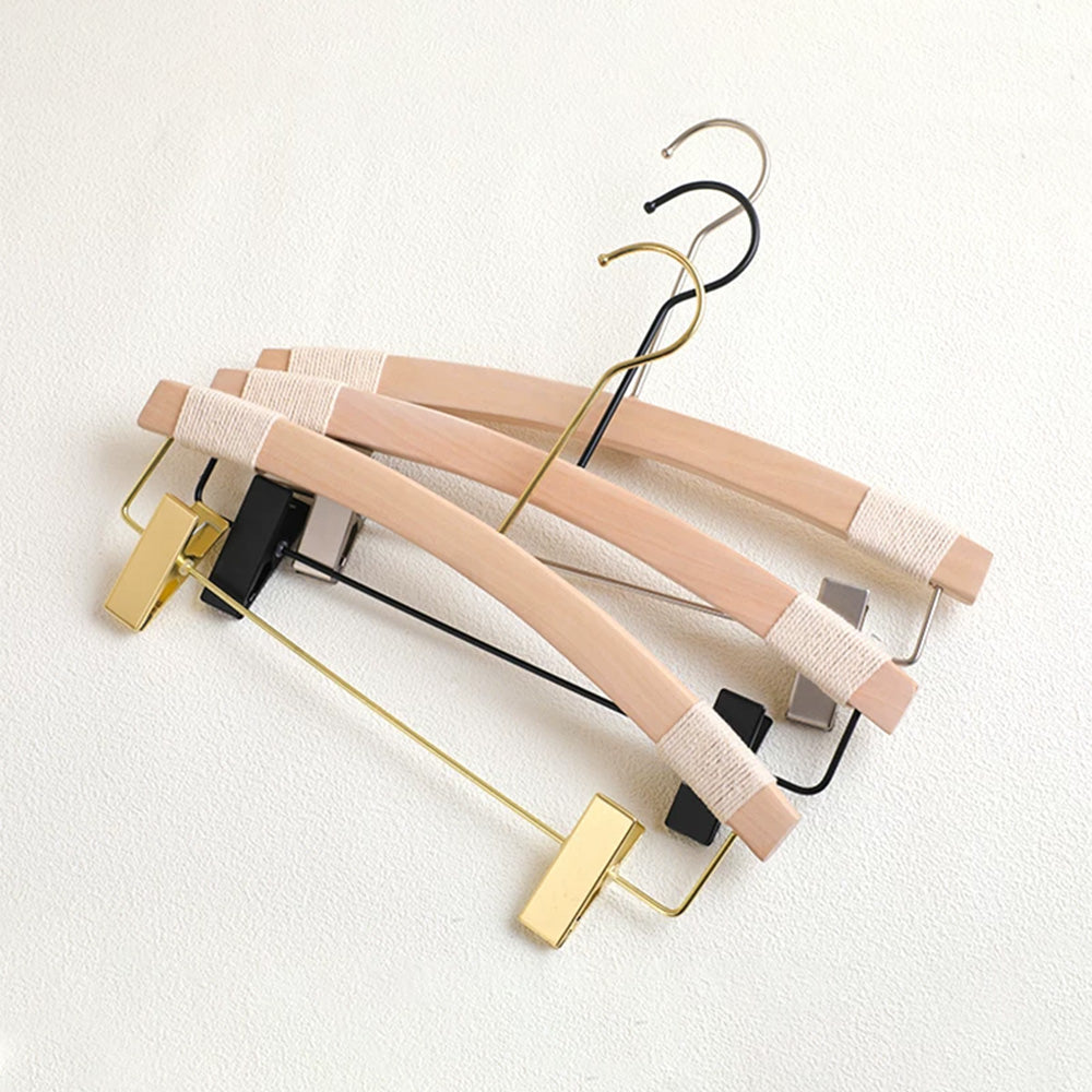 Wood Hanger Pants Clips for Women | Long Hook | No-Mark | Gold Silver Black