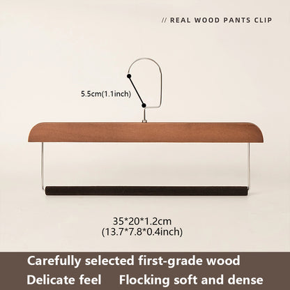 Natural Wooden Hanger with Velvet Bar - Multi-Use Pant Skirt Scarf Rack Organizer