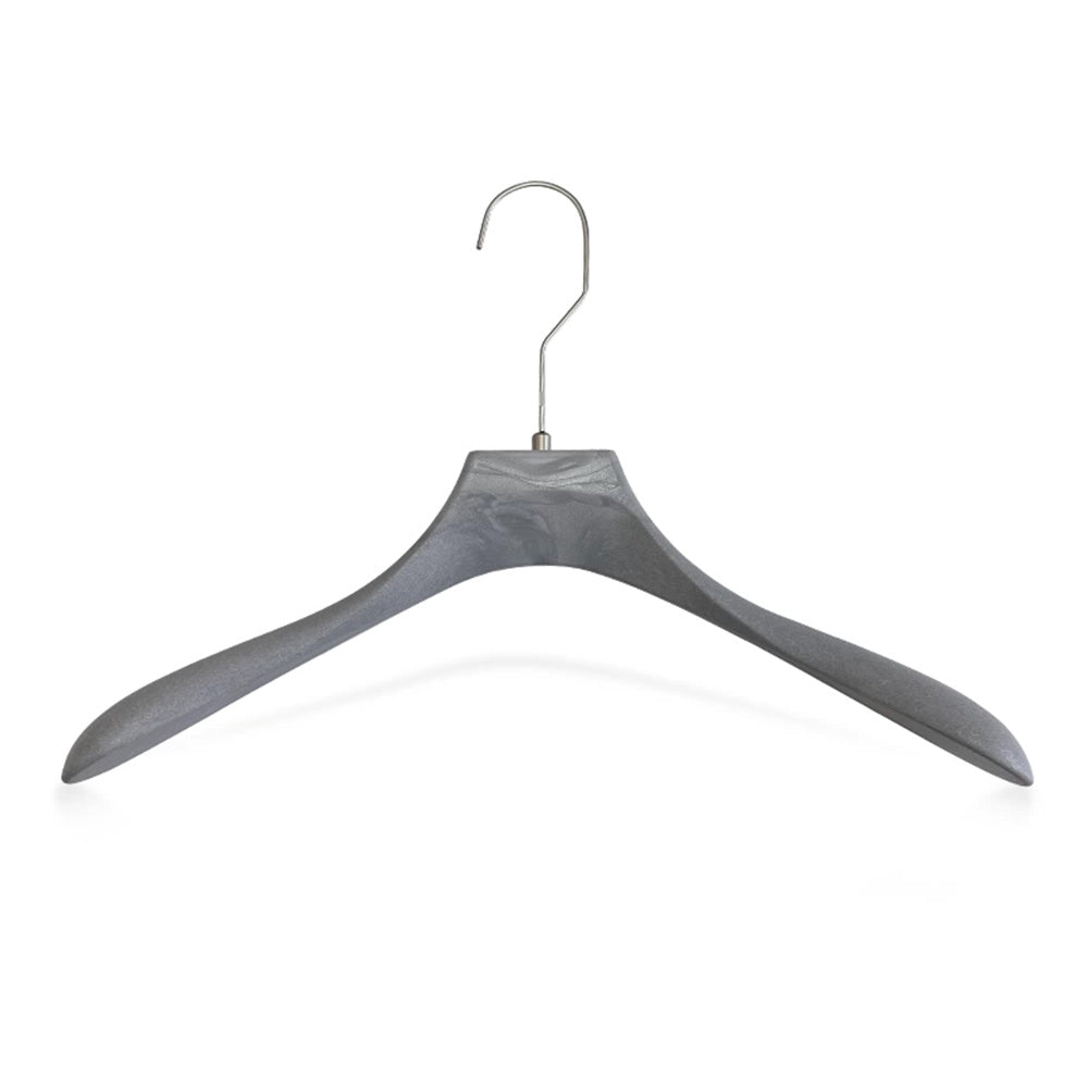 Gray Wood Grain Resin Suit Hangers with Custom Logo for Retail Display