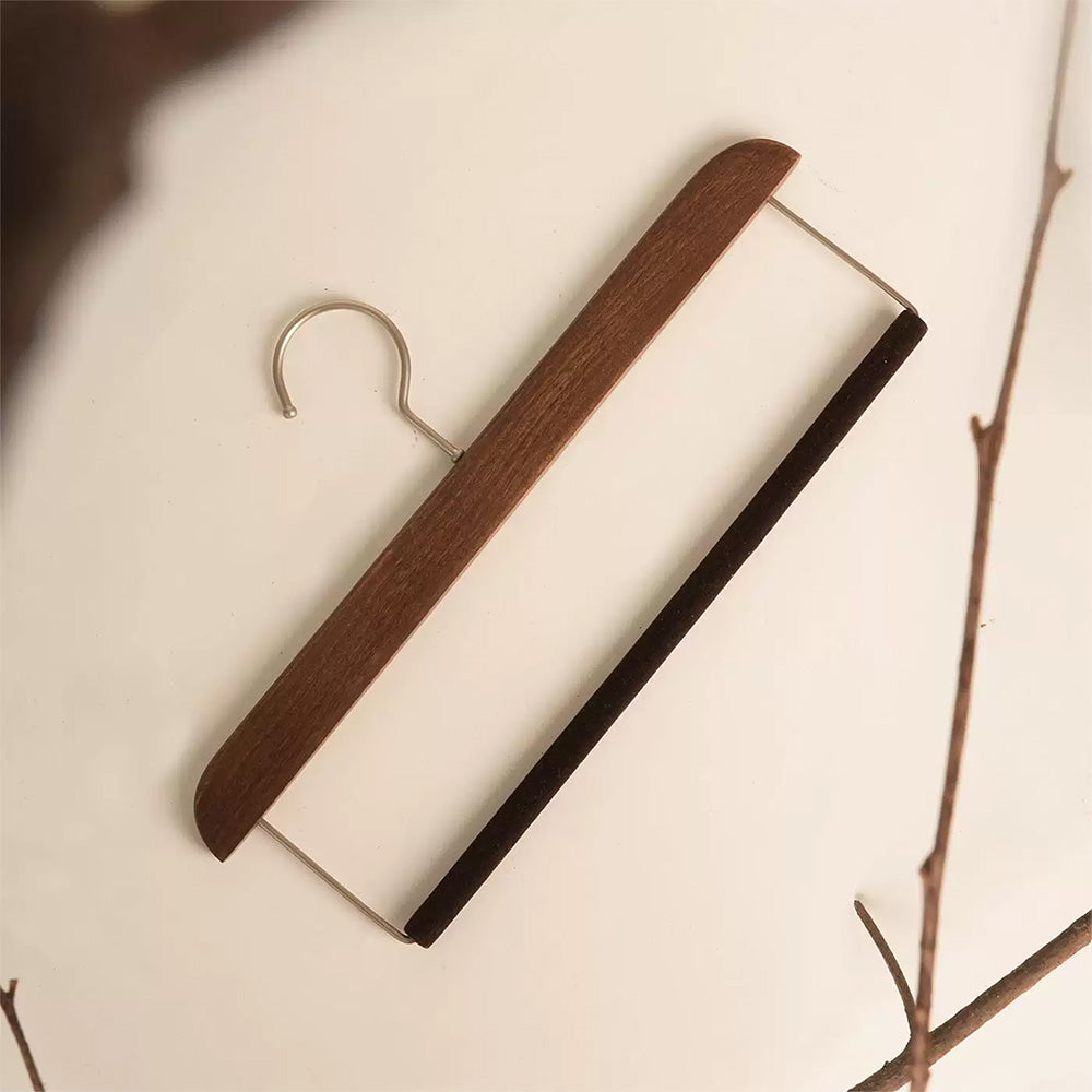 Solid Wood Pants Hanger with Non-Slip Flocked Bar & 360° Swivel Hook