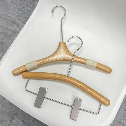 Kids Wooden Clothes Hangers and Adjustable Clip Pants Hanger